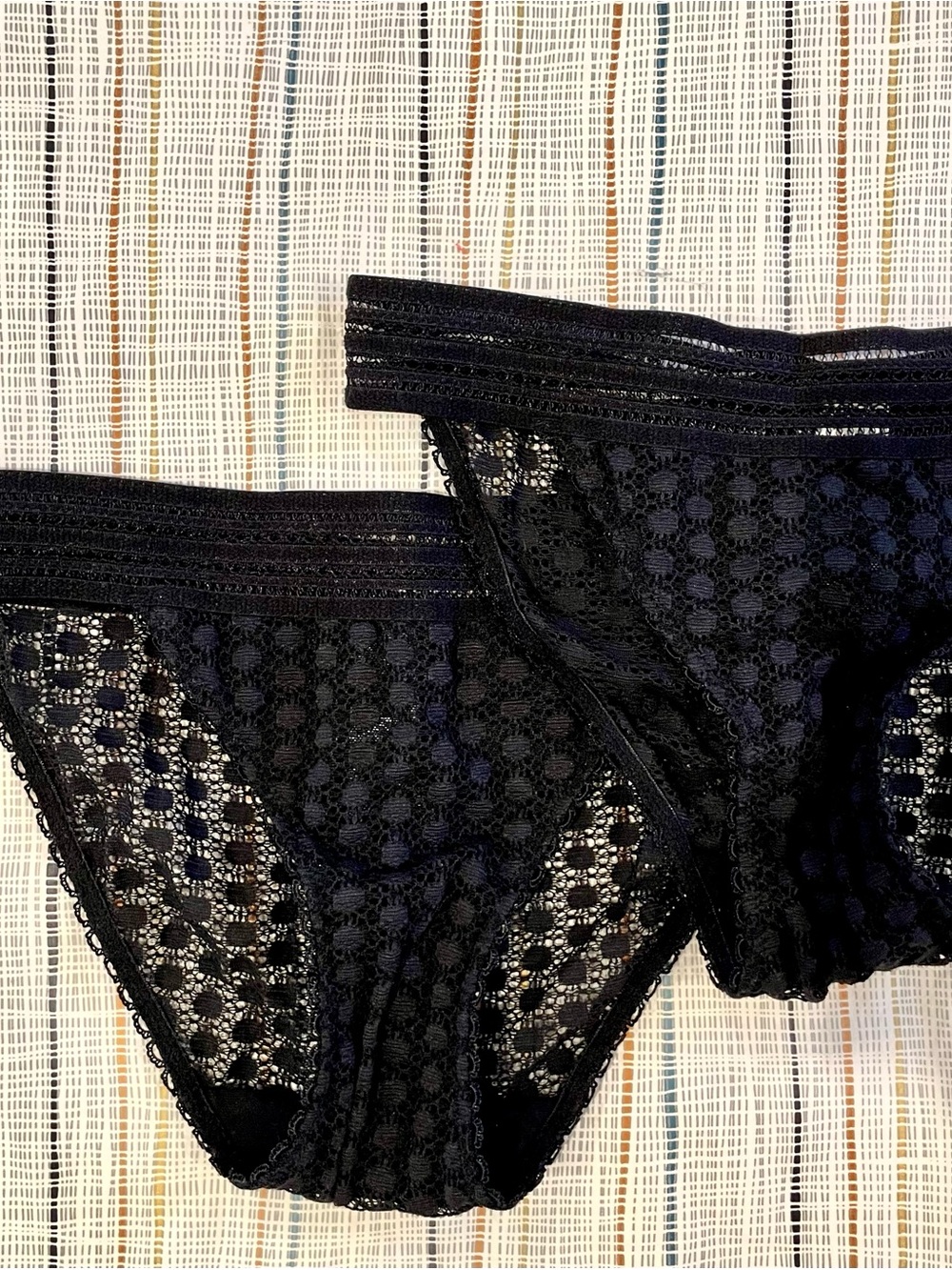 Set of 2 Black Lace Bikini Briefs - Sheer Dot Pattern
